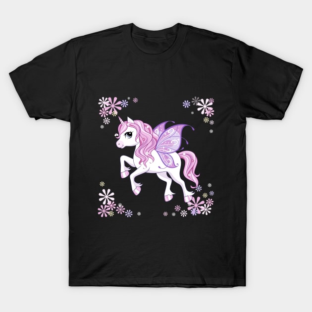 cute little unicorn character with butterfly wings pink T-Shirt by Tshirt lover 1